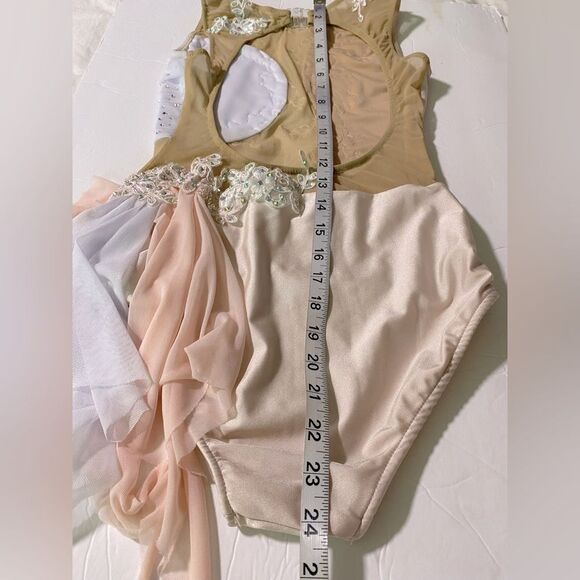 Glamour solo dance costume blush pink lace lyrical rhinestones SA-Small adult - Picture 8 of 14